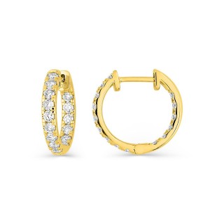 Brincos de argola em ouro amarelo 18K de 16 mm com diamantes criados 1,05 ct