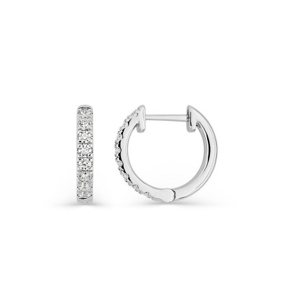 Brincos de argola em ouro branco 18K de 14 mm com diamantes criados 0,42 ct
