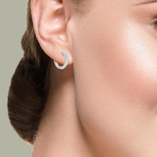 Pendientes de aro de oro blanco 18K de 14 mm con diamantes creados 0,42 ct