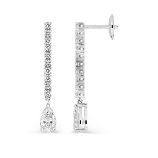 Pendientes colgantes de oro blanco 18K con diamantes creados 1,52 ct y piedra principal talla pera