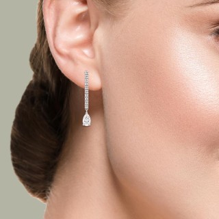 Brincos pendentes em ouro branco 18K com diamantes criados 1,52 ct e pedra principal lapidação pera