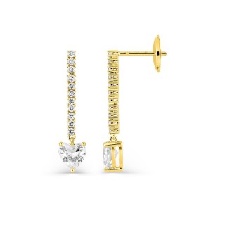Brincos pendentes em ouro amarelo 18K com diamantes criados 0,98 ct e pedra principal lapidação coração