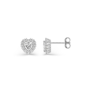 Brincos de pressão em ouro branco 9K com diamantes criados 0,58 ct lapidação coração em halo