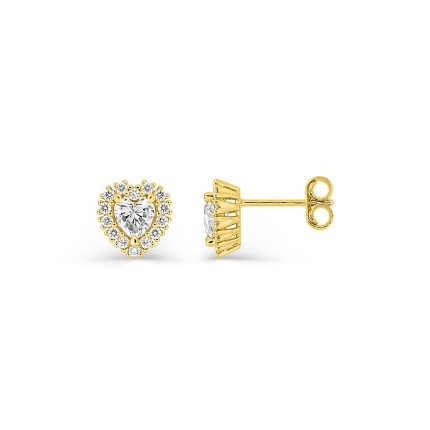 Brincos de pressão em ouro amarelo 9K com diamantes criados 0,58 ct lapidação coração em halo