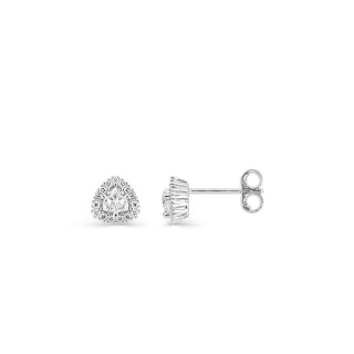 Pendientes de botón de oro blanco 9K con diamantes creados 0,27 ct talla trillón en halo