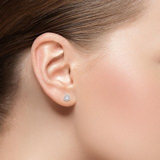 Pendientes de botón de oro blanco 9K con diamantes creados 0,27 ct talla trillón en halo