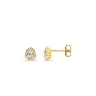 Pendientes de botón de oro amarillo 9K con diamantes creados 0,20 ct talla pera en halo