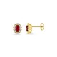 Pendientes de botón de oro amarillo 9K con rubí creado ovalado y diamantes creados 0,34 ct