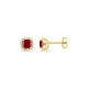Pendientes de botón de oro amarillo 9K con rubí creado talla cojín y diamantes creados 0,11 ct