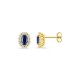 Brincos de pressão em ouro amarelo 9K com safira criada oval e diamantes criados 0,34 ct