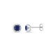Pendientes de botón de oro blanco 9K con zafiro creado talla cojín y diamantes creados 0,11 ct