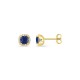 Pendientes de botón de oro amarillo 9K con zafiro creado talla cojín y diamantes creados 0,11 ct