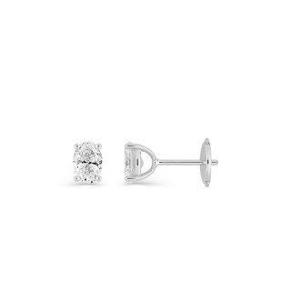 Brincos de pressão em ouro branco 18K com diamantes criados ovais 1,00 ct