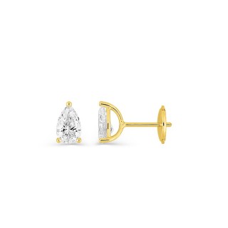 Brincos de pressão em ouro amarelo 18K com diamantes criados lapidação pera 1,00 ct