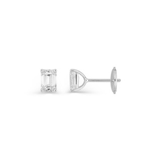 Pendientes de botón de oro blanco 18K con diamantes creados talla esmeralda 1,00 ct