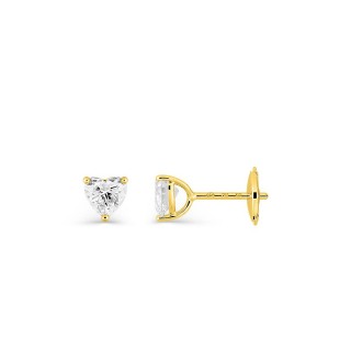 Pendientes de botón de oro amarillo 18K con diamantes creados talla corazón 0,76 ct
