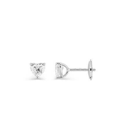 Brincos de pressão em ouro branco 18K com diamantes criados lapidação coração 0,76 ct