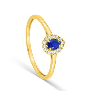 Anillo de oro amarillo 9K con zafiro creado talla pera y diamantes creados 0,07 ct