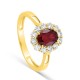 Anillo de oro amarillo 9K con rubí creado ovalado y diamantes creados 0,40 ct