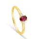 Anel em ouro amarelo 9K com rubi criado oval e diamantes criados 0,06 ct