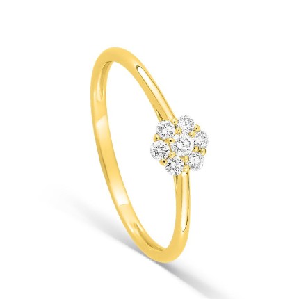 Anillo de oro amarillo 9K con diamantes creados 0,15 ct en forma de flor