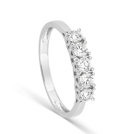 Anel em ouro branco 9K com cinco diamantes criados 0,50 ct em cravação de garras