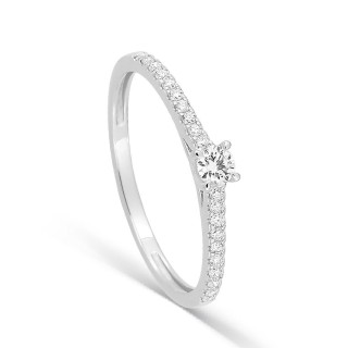 Anillo solitario acompañado de oro blanco 9K con diamantes creados 0,22 ct