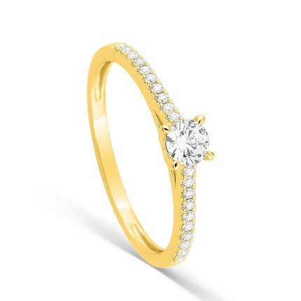 Anillo solitario acompañado de oro amarillo 9K con diamantes creados 0,32 ct