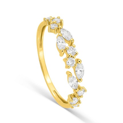 Anillo de oro amarillo 9K con diamantes creados 0,47 ct en tallas marquesa y redonda