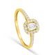 Anillo de oro amarillo 9K con diamantes creados 0,43 ct y centro talla esmeralda en halo