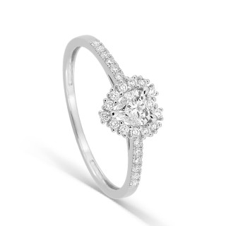 Anillo de oro blanco 9K con diamantes creados 0,37 ct y centro talla corazón en halo