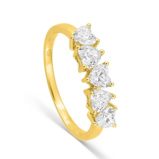 Anillo de oro amarillo 18K con diamantes creados talla corazón 0,95 ct