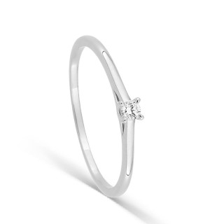 Anillo solitario de oro blanco 9K con diamante creado 0,05 ct