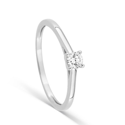 Anillo solitario de oro blanco 9K con diamante creado 0,15 ct