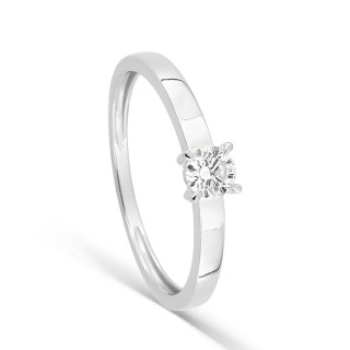Anel solitário em ouro branco 9K com diamante criado 0,20 ct e aro plano
