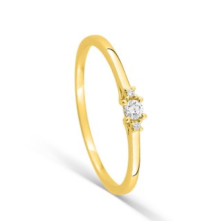 Anel solitário em ouro amarelo 9K com diamante redondo acompanhado 0,06 ct