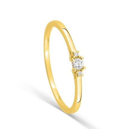Anel solitário em ouro amarelo 9K com diamante redondo acompanhado 0,06 ct