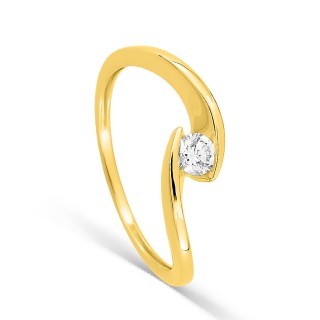 Anel solitário em ouro amarelo 9K com diamante criado 0,15 ct em cravação ilusão