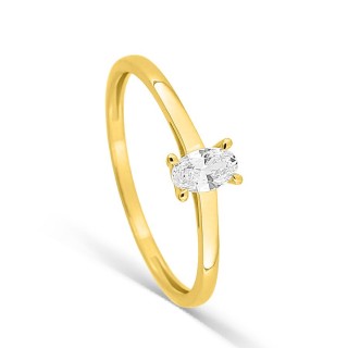 Anel solitário em ouro amarelo 9K com diamante criado lapidação oval 0,20 ct