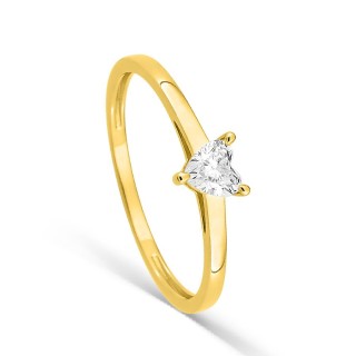 Anel solitário em ouro amarelo 9K com diamante criado lapidação coração 0,19 ct