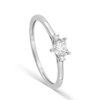 Anel solitário em ouro branco 9K com diamante coração acompanhado 0,21 ct
