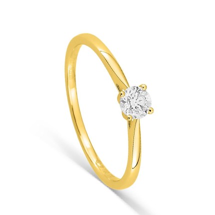 Anillo solitario de oro amarillo 18K con diamante creado 0,20 ct