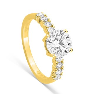 Anel solitário acompanhado em ouro amarelo 18K com diamantes criados 1,82 ct