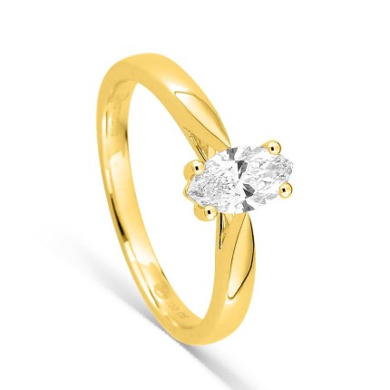 Anel solitário em ouro amarelo 18K com diamante criado lapidação marquise 0,50 ct