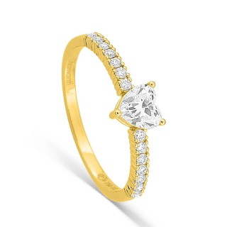 Anel solitário acompanhado em ouro amarelo 18K com diamantes criados 0,52 ct e centro lapidação coração