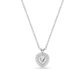 Collar de oro blanco 9K con colgante de corazón y diamantes creados 0,29 ct