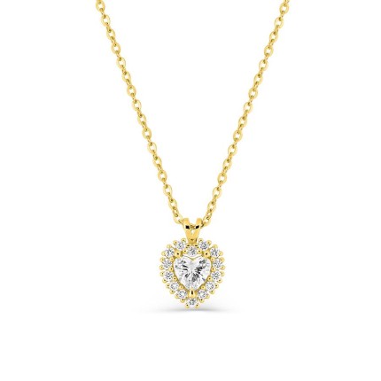 Colar em ouro amarelo 9K com pendente de coração e diamantes criados 0,29 ct