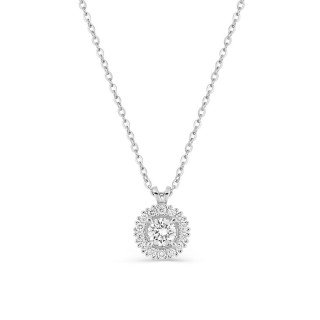 Collar de oro blanco 9K con colgante redondo de diamantes creados 0,30 ct en halo