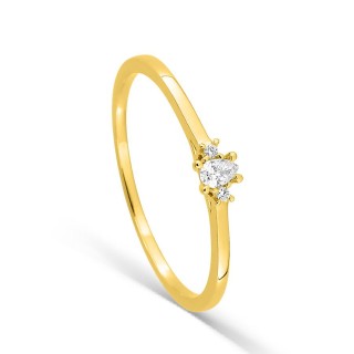 Anel solitário com diamante criado em talhe pera, 0,06 ct, em ouro amarelo 9K