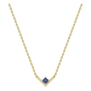 Collar chapado en oro con circonitas azul y blancas de diseño en V